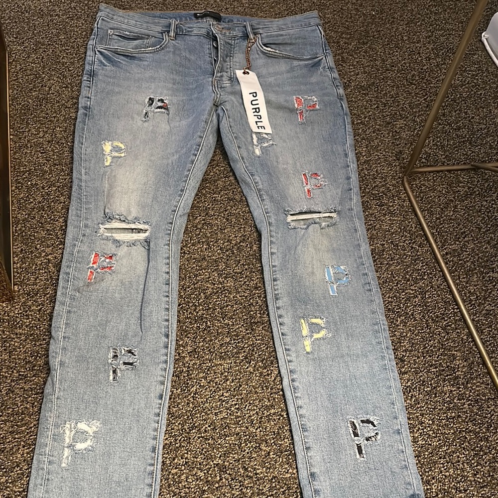 Purple Men's Distressed Light Blue Skinny Jeans